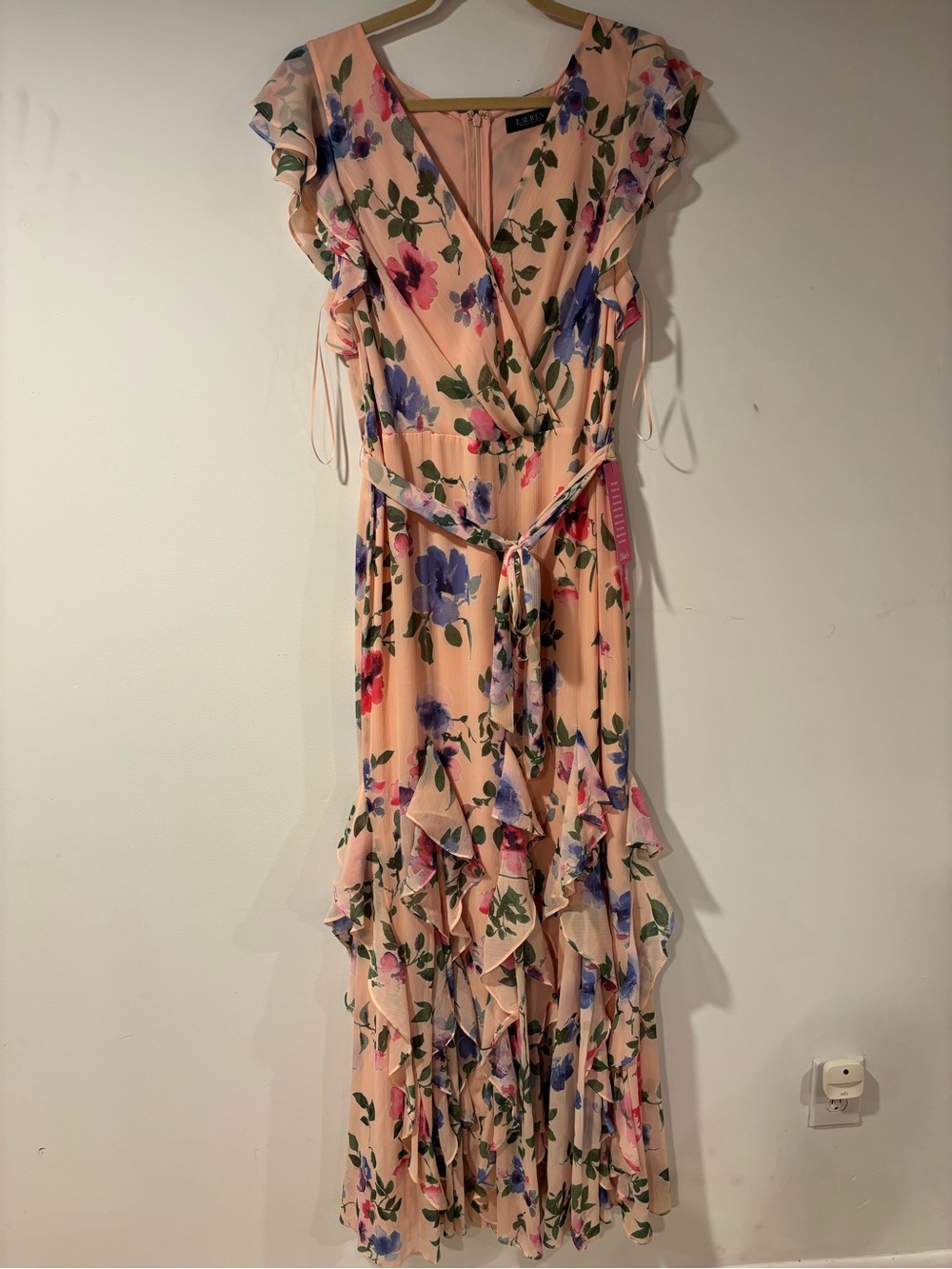 Ralph Lauren NWT Floral Ruffle Wrap Maxi Dress - light pink